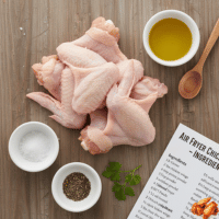 2 pounds chicken wings (split, tips removed)
1 tablespoon avocado oil (or olive oil)
1 teaspoon salt
½ teaspoon black pepper