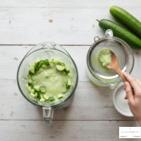 First, add the chopped cucumber and 1 cup of cold water to a blender. Then, blend until completely smooth.