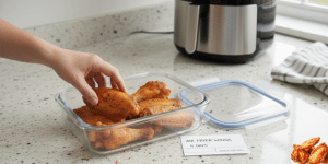 Refrigerator
Store leftover air fryer chicken wings in an airtight container.
Keep in the fridge for up to 4 days.