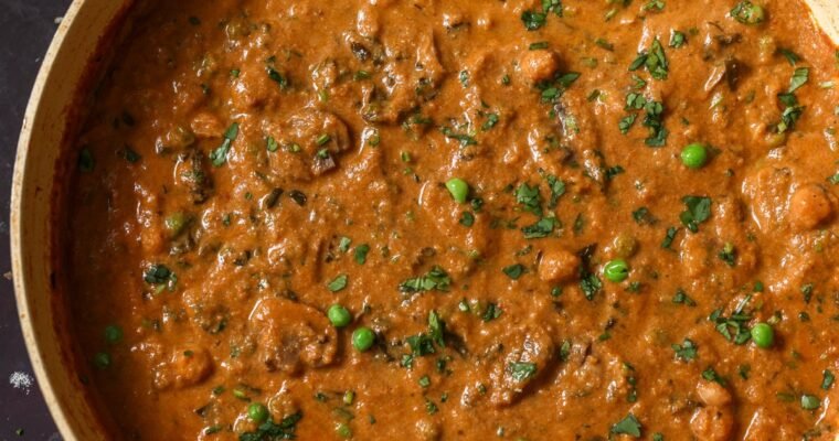 Vegan Mushroom Matar Masala (gluten-free, soy-free)