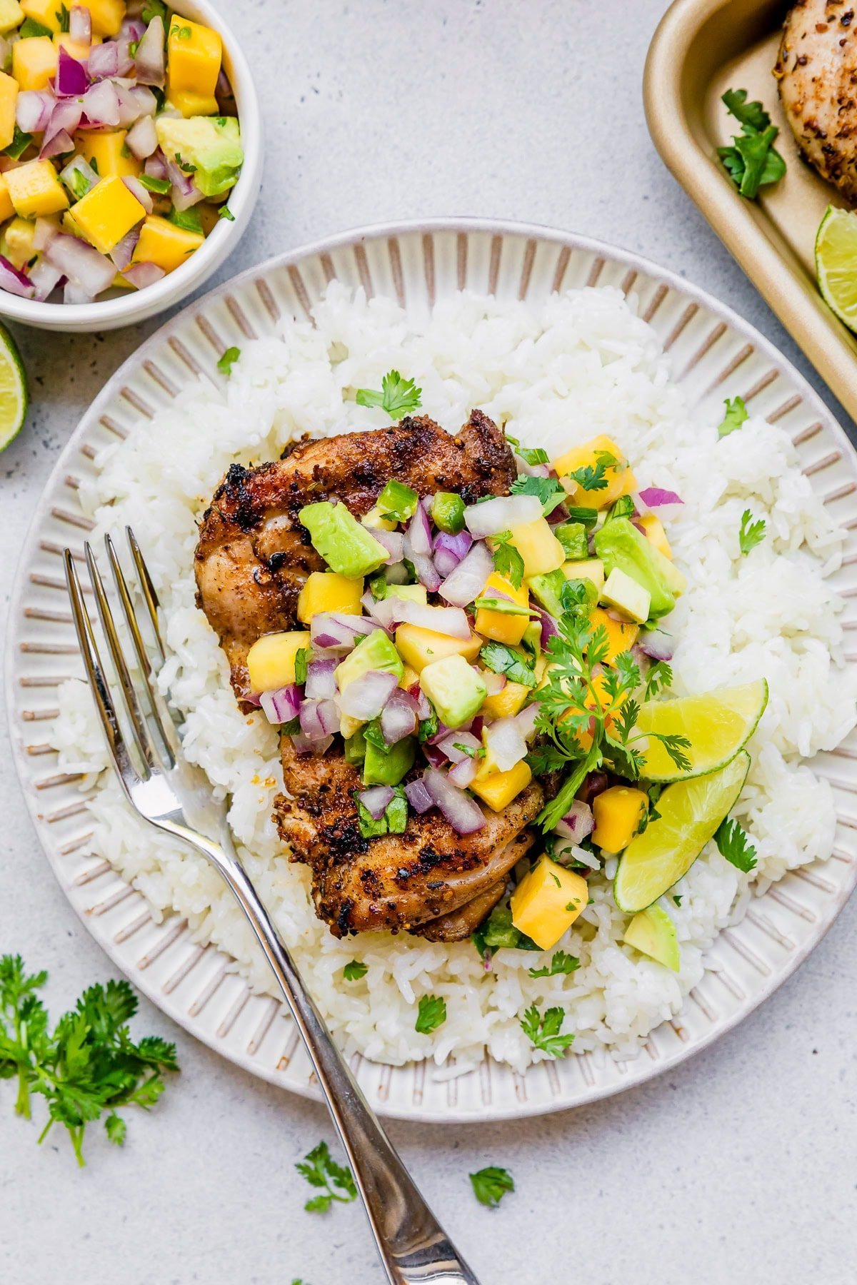 Grilled Jerk Chicken with Mango Avocado Salsa
