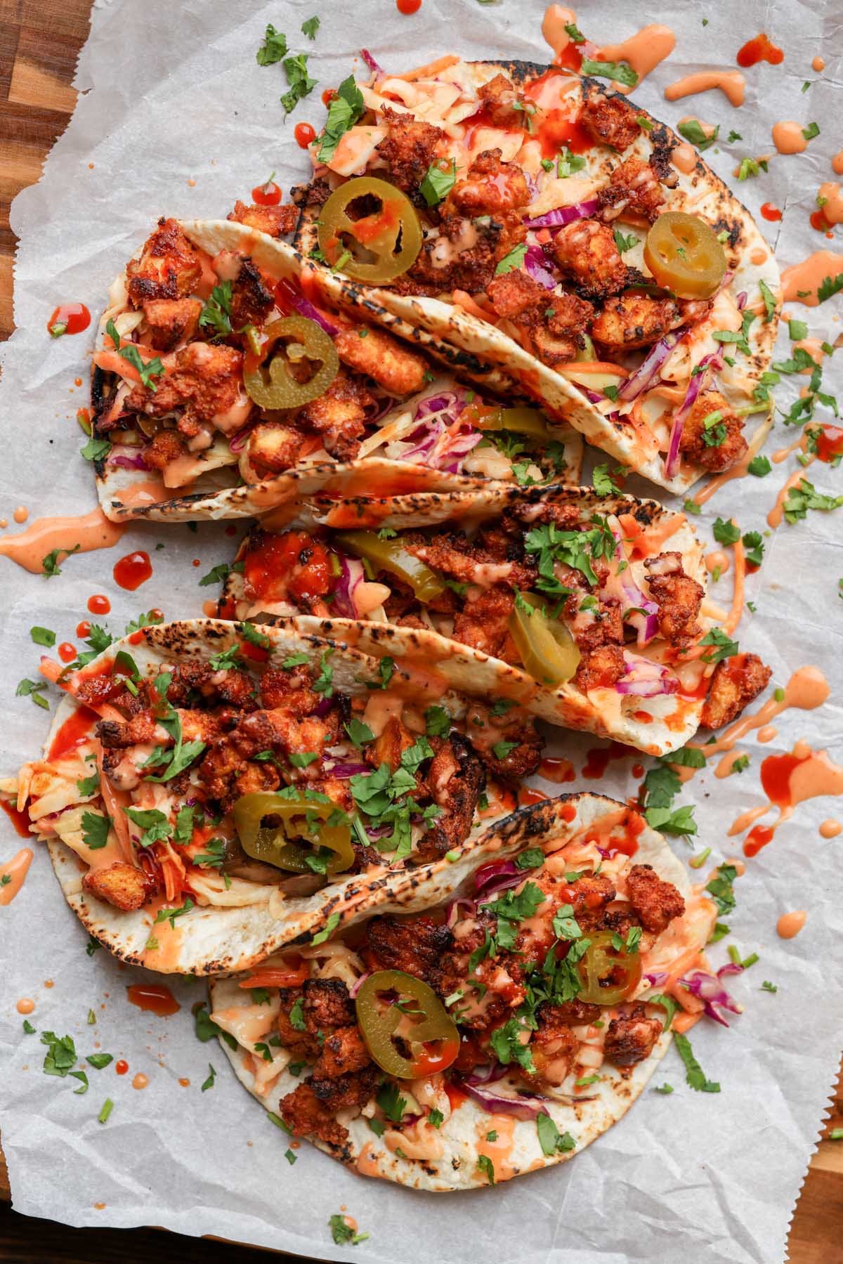 Vegan Gochujang Tacos with Yum Sauce Slaw