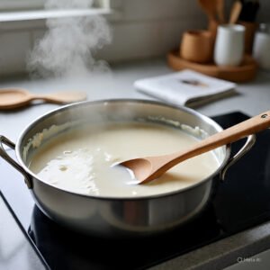 In a saucepan, combine cream, milk, and sugar. Heat on medium until sugar dissolves. Do not boil.