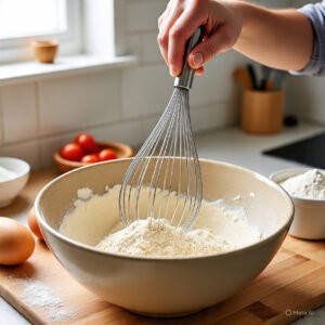 In a large mixing bowl, whisk together the flour, sugar, baking powder, baking soda, and salt.