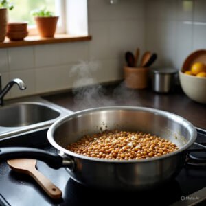 Add lentils, water, salt, and garlic powder to a saucepan. Bring to a boil, then simmer for 14–16 minutes until tender. Drain and transfer to a mixing bowl.