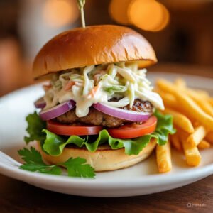 Add to buns with lettuce, tomato, onion, and creamy slaw — or serve over salad with extra dressing.