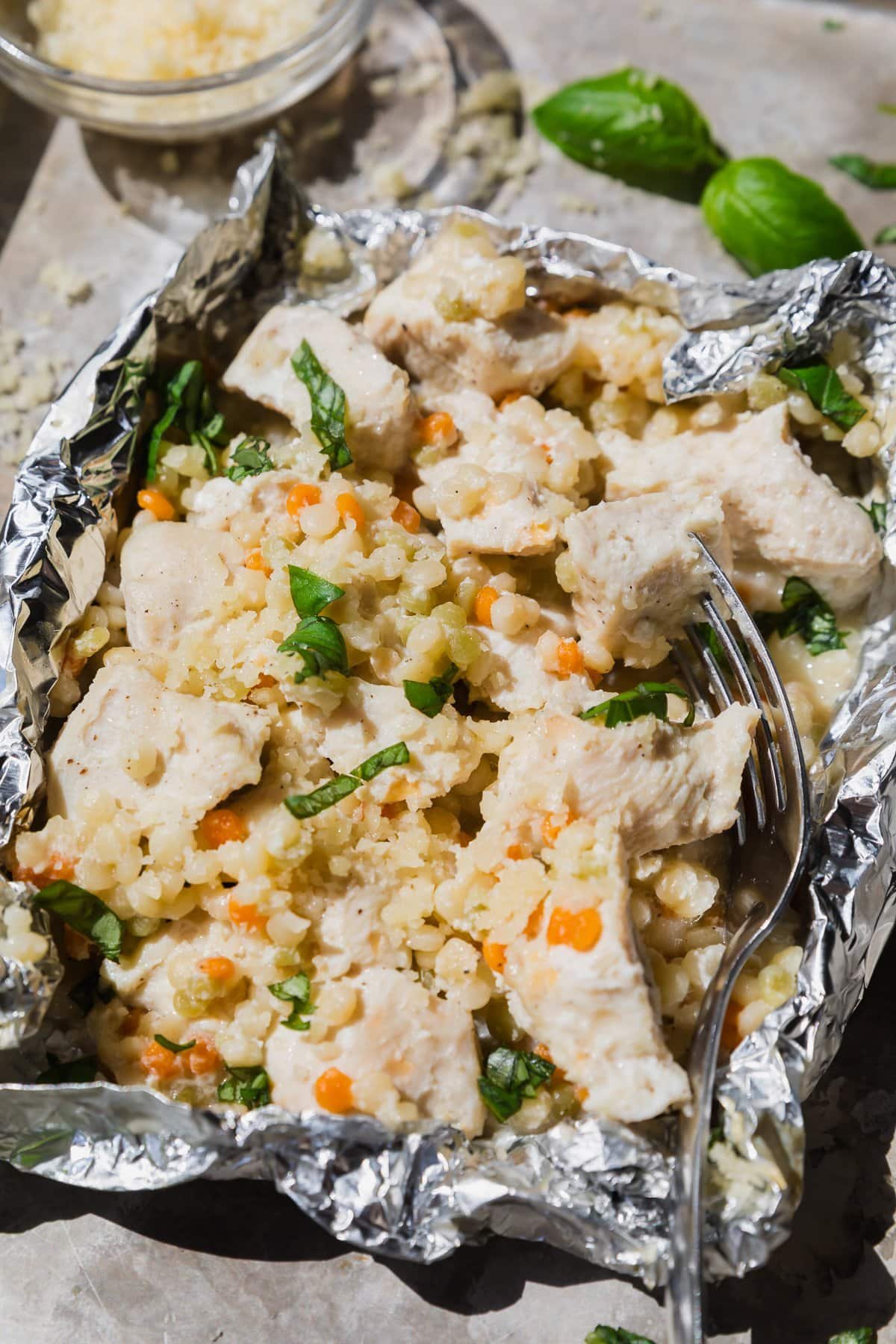 Parmesan Chicken Foil Packets with Pearl Couscous