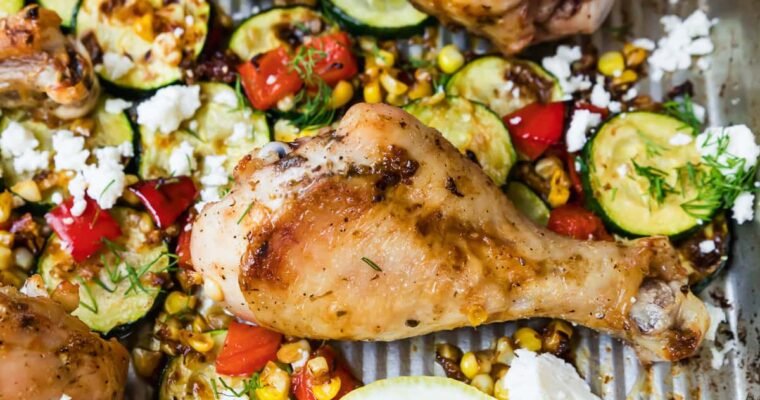 Sheet Pan Chicken Drumsticks with Zucchini and Corn
