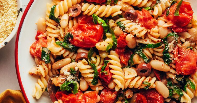 Vegan Garlicky White Bean Cherry Tomato Pasta