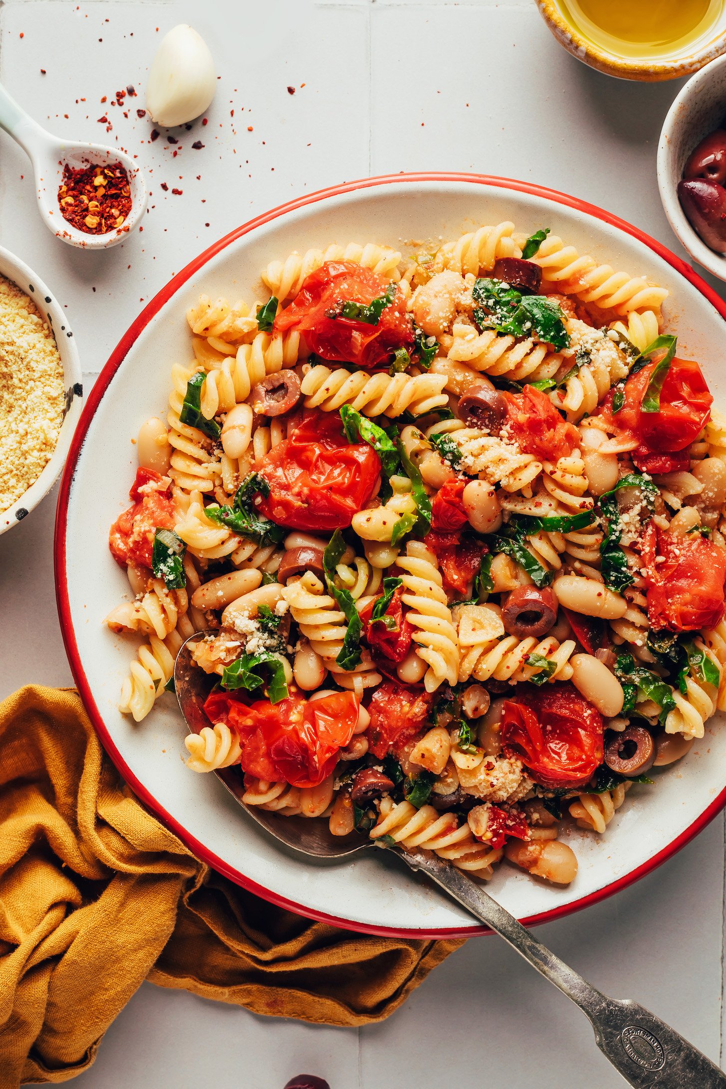 Vegan Garlicky White Bean Cherry Tomato Pasta