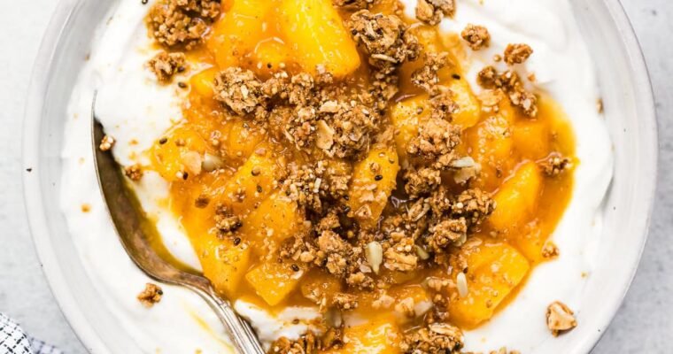 Warm Peach Crisp Yogurt Bowl