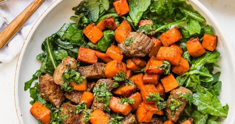 Fall Steak Salad with Sweet Potatoes and Chimichurri