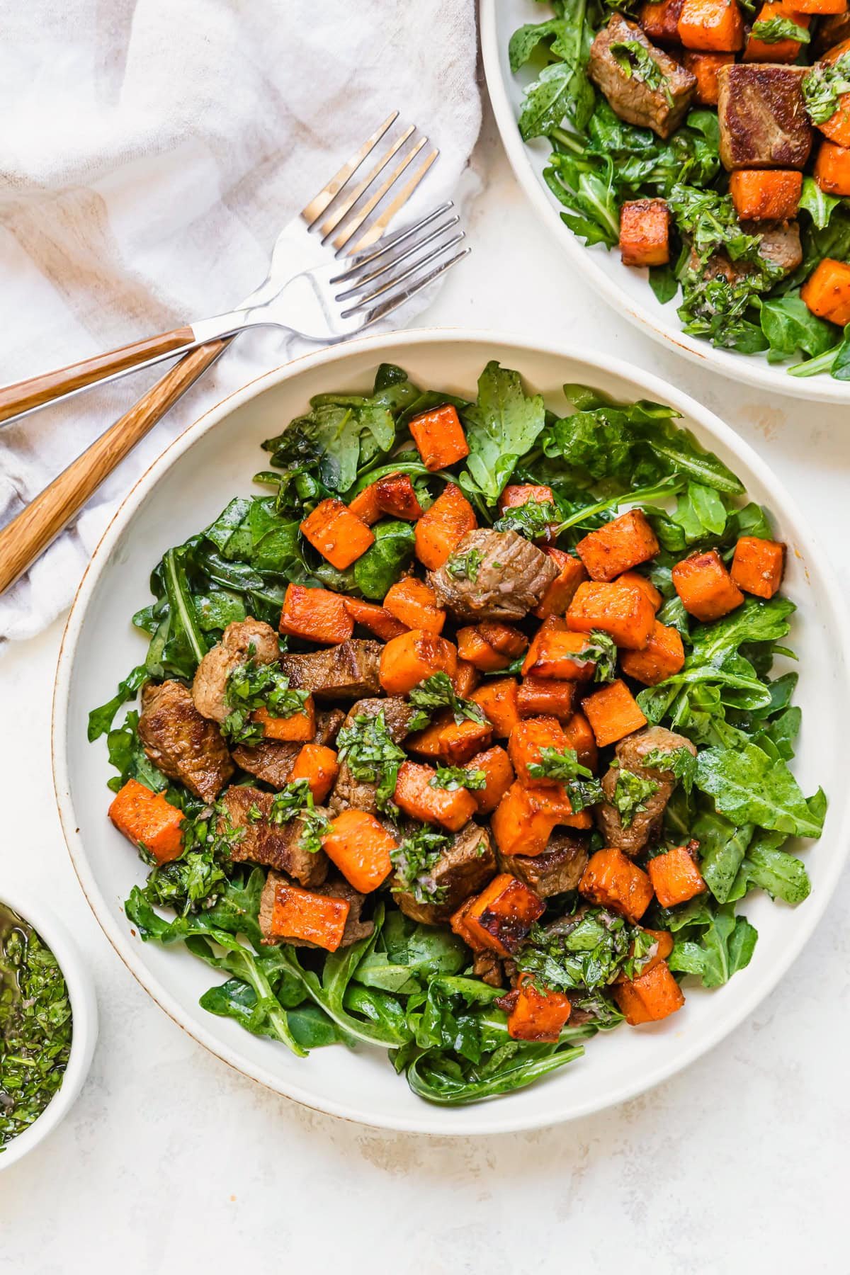 Fall Steak Salad with Sweet Potatoes and Chimichurri