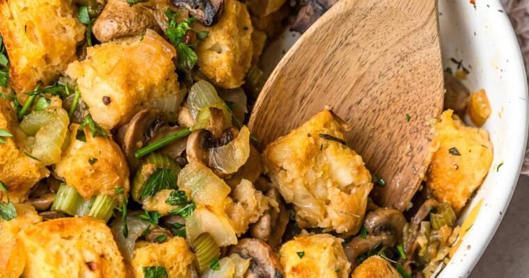 Sourdough Stuffing with Caramelized Onions and Mushrooms