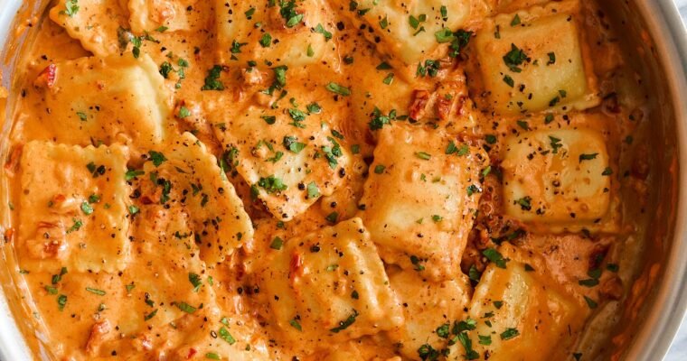 Ravioli with Sun Dried Tomato Cream Sauce