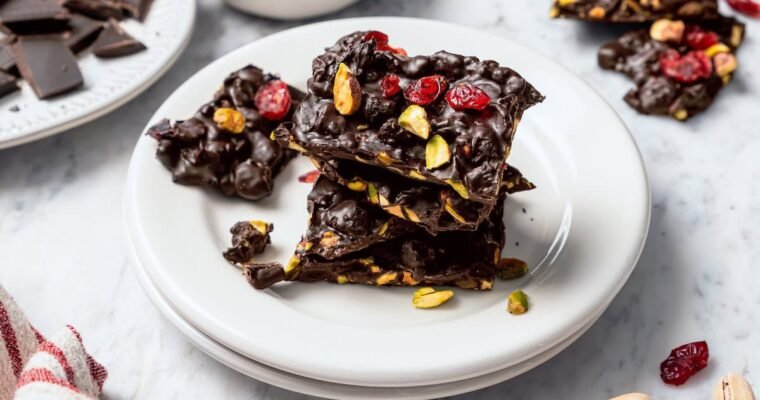Dark Chocolate Bark with Pistachios and Cranberries