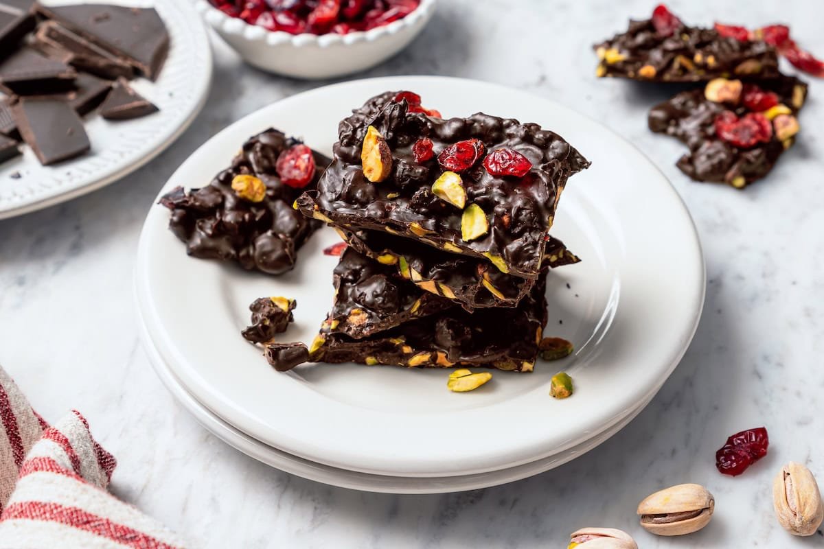 Dark Chocolate Bark with Pistachios and Cranberries