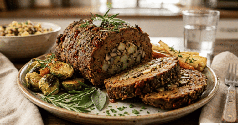 Vegan Sun Dried Tomato Roast with Mushroom-Potato Stuffing