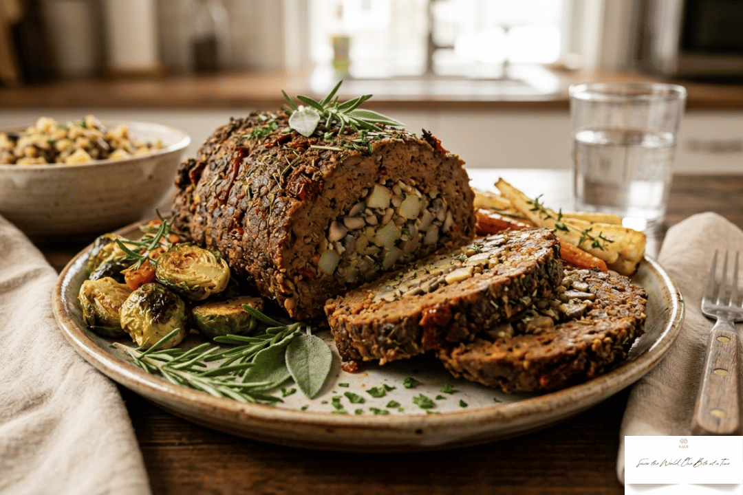 Vegan Sun Dried Tomato Roast with Mushroom-Potato Stuffing