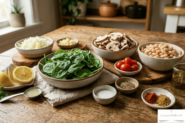Ingredients for Vegan Spinach Mushroom Beans