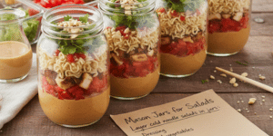 Layer cold noodle salads in jars:
