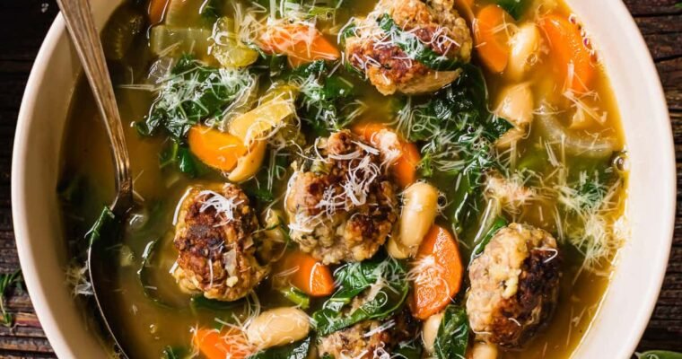 Tuscan White Bean Soup with Meatballs (High-Protein, High-Fiber)