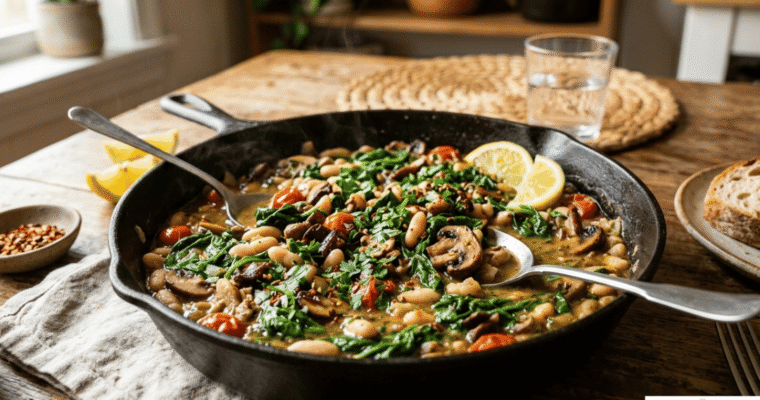 Vegan Spinach Mushroom Beans (1-Pan, 30 Minutes)