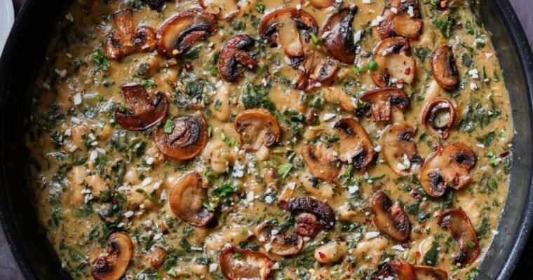 Vegan Spinach Mushroom Beans (1-pan, 30 minutes)